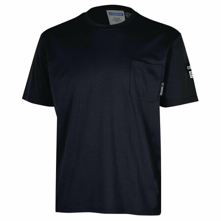 OBERON 100% FR/Arc-Rated 7 oz Cotton Interlock Safety Shirt, Short Sleeves, Navy, L ZFI109-L